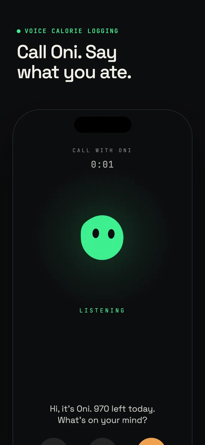 Onmode App Store screenshot: Call Oni. Say what you ate.