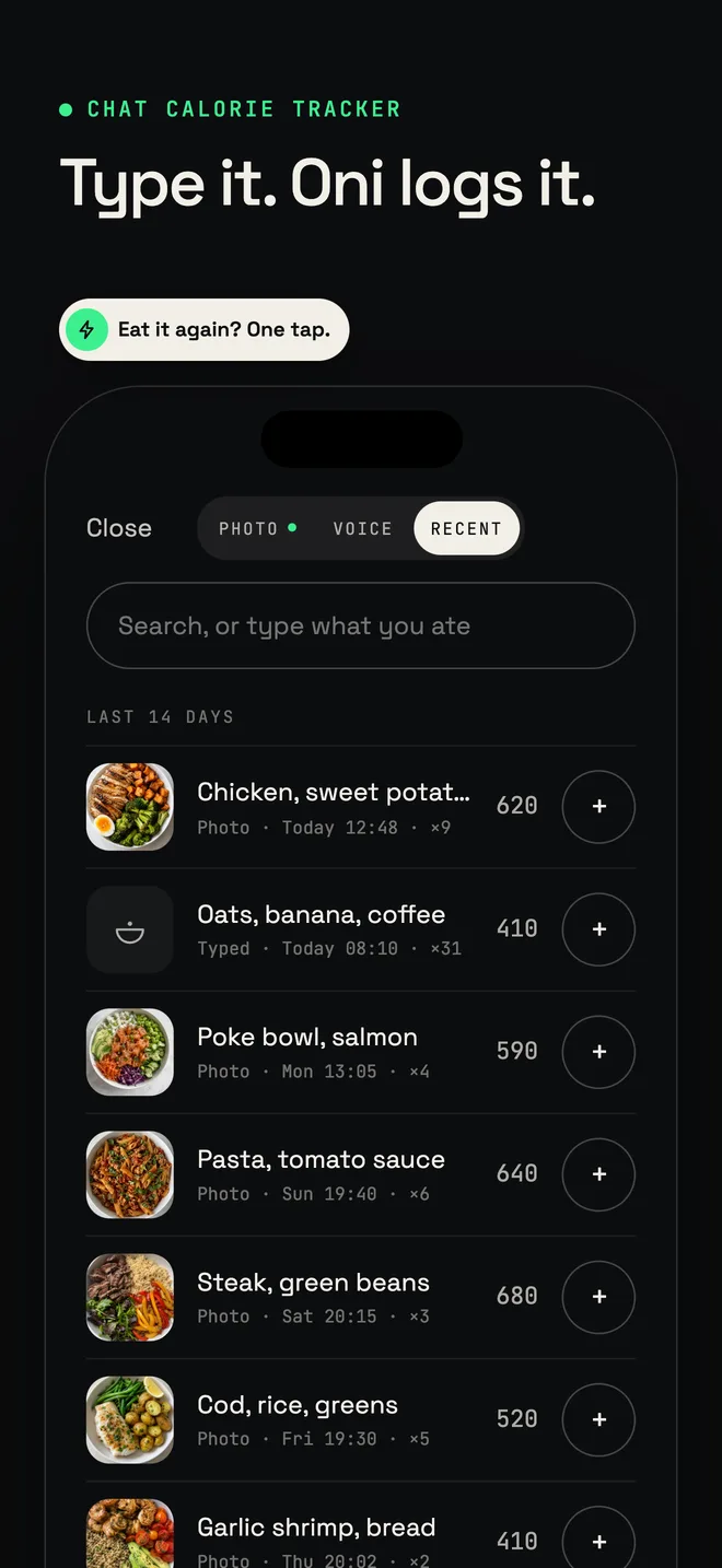 Onmode App Store screenshot: Type it. Oni logs it.