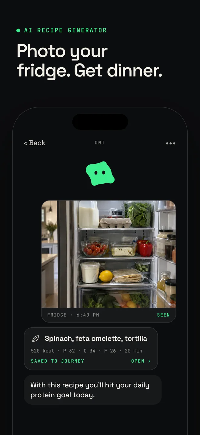 Onmode App Store screenshot: Photo your fridge. Get dinner.