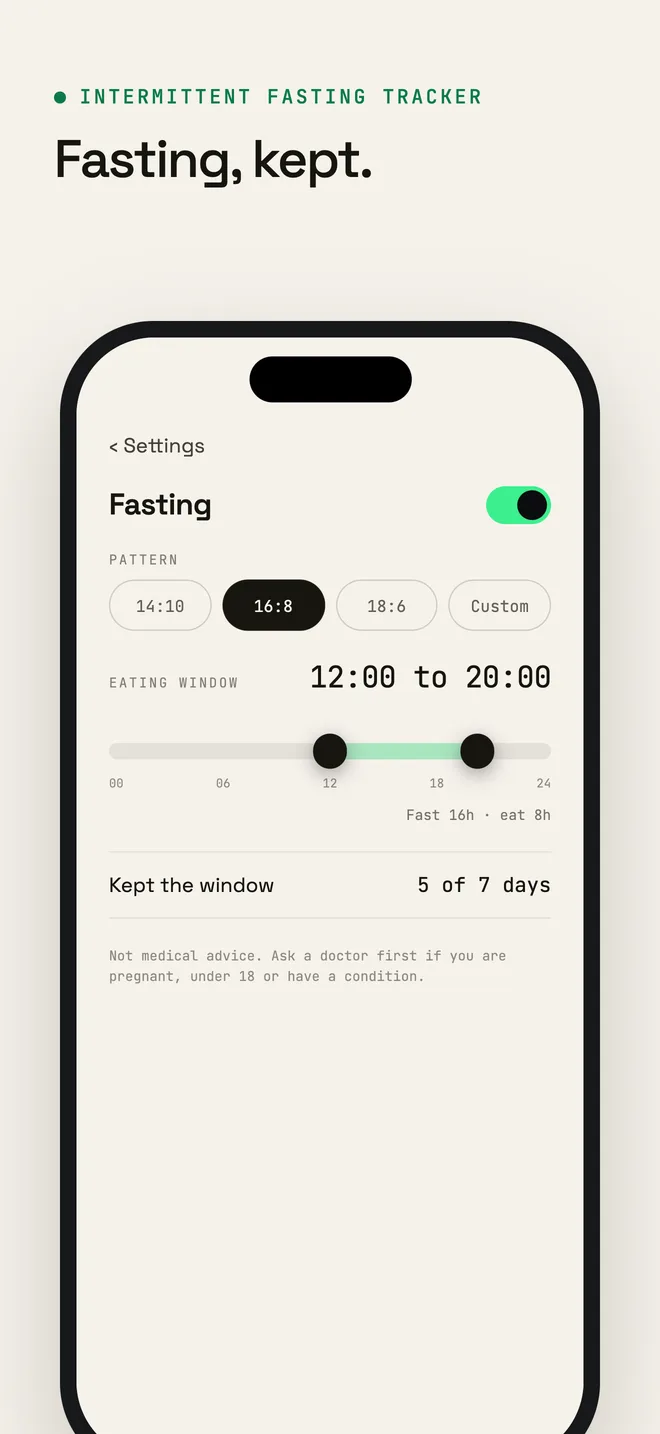 Capture d'écran d'Onmode sur l'App Store : Votre jeûne, tenu.